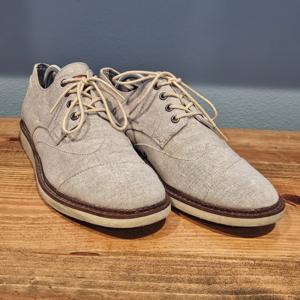 Toms Shoes Mens 10‎ Gray Canvas Oxfords Lace Up  Cap Toe Casual